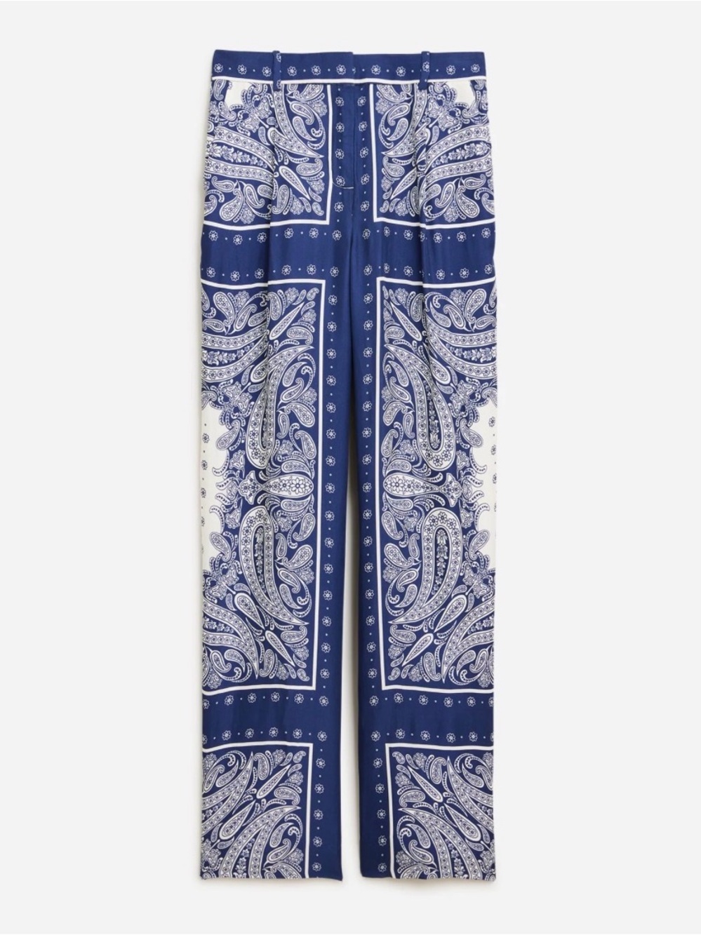 J. Crew Blue and White Paisley Wide-Leg Trousers